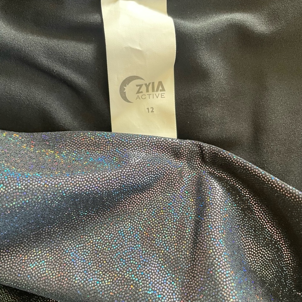 ZYIA Sz 12 Women's Black and Navy Iridescent Leggings Shimmery - Picture 3 of 3